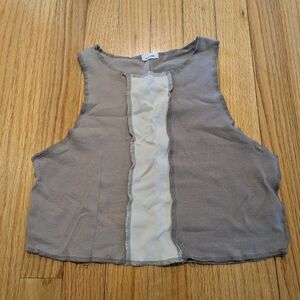 Garage Sleeveless Ribbed Crop Top in Gray with Cream Center Panel